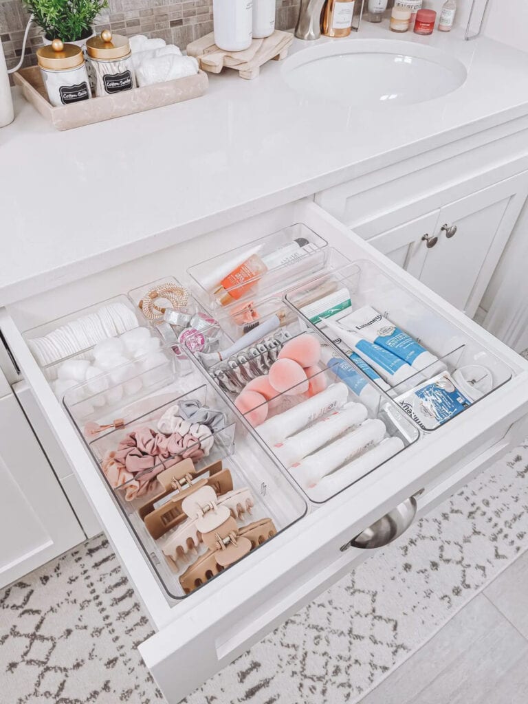Organised bathroom drawer with tidy compartments